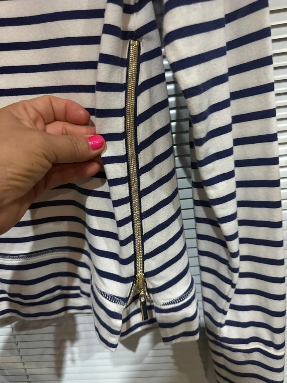 Stella & Dot Navy and White Striped Long-Sleeve Top
